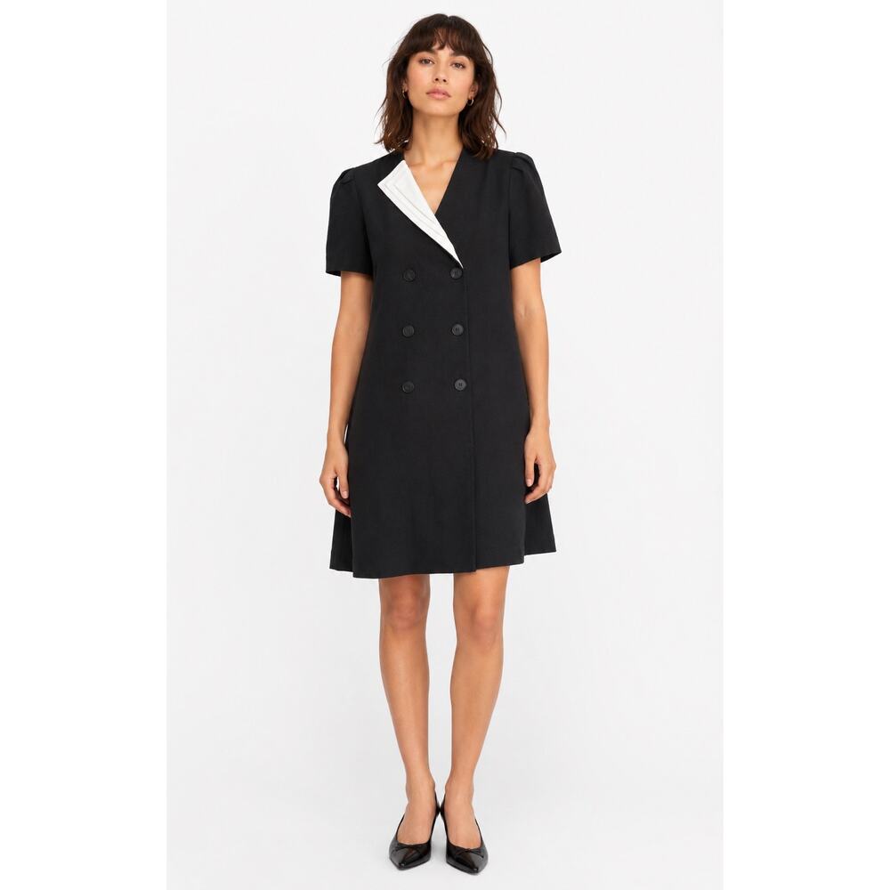 1990s Jeanette Maternities Black Minimalist Swing Dress Medium to Large